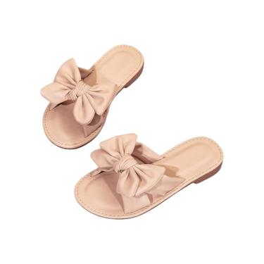 Imagem de Verdusa Sandália feminina com laço, bico quadrado, casual, verão, Soild de damasco, 13.5 Big Kid