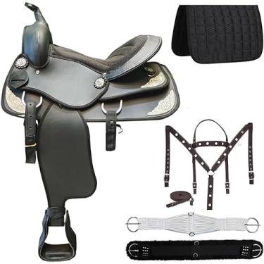 Imagem de Selim sintético Western Racing Barrel Equestrian Tack Horse Saddle Lightweight All Accessory included Headstall Breastplate Reins Saddle Pad Tamanho 15 POLEGADAS.