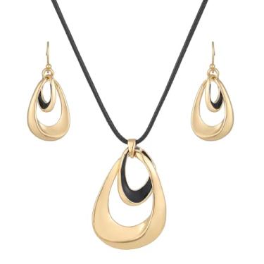 Imagem de Madison Tyler Conjunto de joias banhadas a ouro para mulheres | Colar com pingente de gota de prata na moda | Colar longo com corrente de cobra | Conjunto de brincos pendurados na moda, Metal, Sem