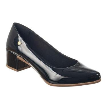 Imagem de Sapato Social Scarpin Verniz Feminino Bico Fino Salto Grosso - AZZAV, 