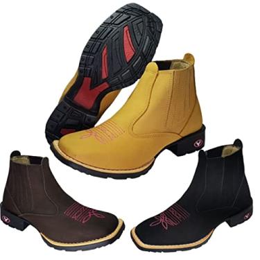 Imagem de Bota Botina Texana Country Feminina e Masculina Modativa Couro Cano Médio (37, Amarelo c/Rosa)