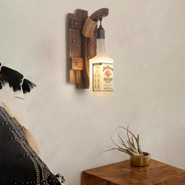 Imagem de Arandela de parede de design industrial vintage feita de metal preto e madeira natural lâmpada de parede interna com cobertura de vidro E27 sala de estar quarto corredor (lâmpada não incluída