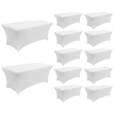 Imagem de Toalha de mesa de elastano de 1,8 m para mesas dobráveis, retangular, lavável, resistente a vincos, protetor de toalha de mesa de poliéster elástico para festa de banquete de casamento (pacote com 12