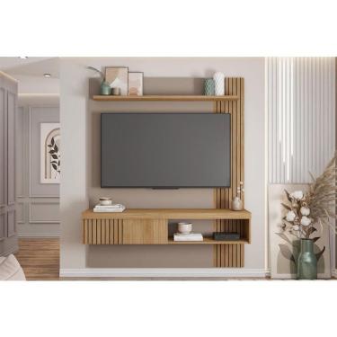 Imagem de Painel Quarto p/ TV até 65 Pol Jade Ripada 150x183cm Buriti/Fendi - Caemmun