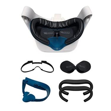 Imagem de VR Cover Suporte de interface facial fitness, substituição de espuma, espaçador de óculos GG e capa protetora de lente para Oculus/Meta Quest 2 (azul escuro e preto + espaçador GG)
