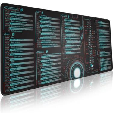 Imagem de Windows, Office, Excel, Adobe Photoshop teclas de atalho estendidas grande mouse pad | Tapete de mesa de jogos para PC. Mouse pad base antiderrapante com borda costurada, tapete de teclado