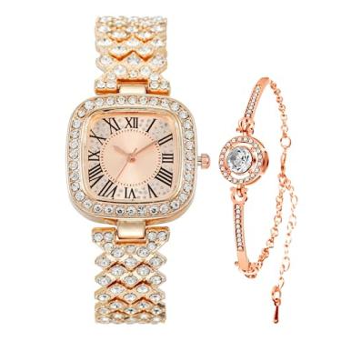 Imagem de ADSBIAOYE Relógio feminino de quartzo com mostrador digital e diamante vintage de luxo fashion, Ouro rosa, C, Tendência