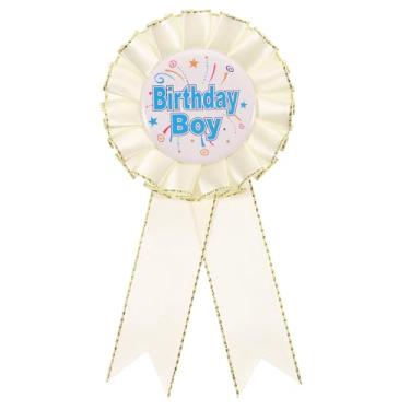 Imagem de PATIKIL Broche de botão de aniversário menino, broche de crachá de fita de flandres, fita de prêmio de tecido de cetim para festa de aniversário, 5.9", Poliéster, Liga metálica.
