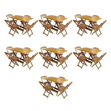 Imagem de Kit 7 Conjuntos De Mesa Dobravel Com 4 Cadeiras De Madeira 120X70 Para Restaurante E Bar - Mel