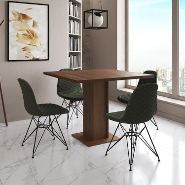 Imagem de Mesa Jantar Londres Quadrada Amêndoa 90Cm 4 Cadeiras Eames Estofadas Verde Ferro Preto