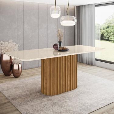 Imagem de Mesa De Jantar 200X90Cm Tampo Vidro/Mdf Canto Arredondado Solana Nature/Off White