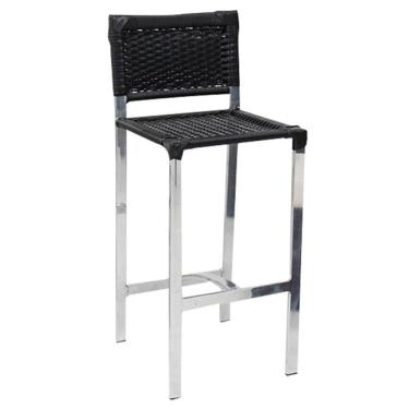 Imagem de Banqueta Para Bar Cozinha Alumínio Polido Assento Fibra Sintética 75cm Preto Nossa Kasa