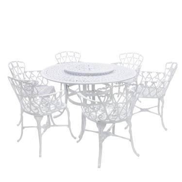 Imagem de Mesa Giratória De Jardim Com Cadeiras De Alumínio Fundido Viena Branco
