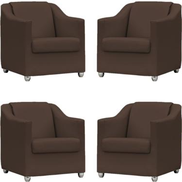 Imagem de Kit 4 Poltronas Mila Corino Cores Pé De Plástico Cromado - Marrom Corino