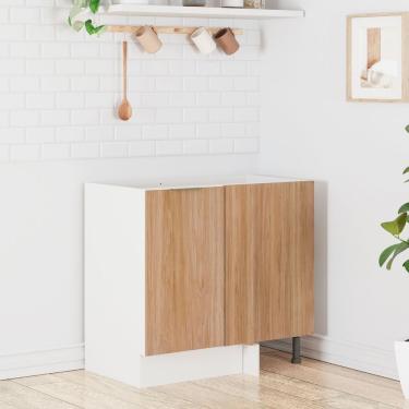Imagem de Balcão De Canto Reto Sem Tampo Com Rodapé Puxador 150mm Ipanema Cabecasa Madeiramadeira Acácia-branco