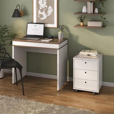Imagem de Kit 2 Peças Com Escrivaninha Compacta E Armazenamento Inteligente E Gaveteiro 3 Gavetas Ipê-branco