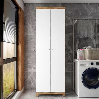 Imagem de Armário Multiuso Bartira Gigante Com 2 Portas E 5 Prateleira Branco Com Marrom