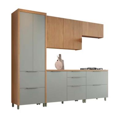 Imagem de Cozinha Completa Em Mdf Nesher Paris Ripada Com 270 Cm Nature Com Verde