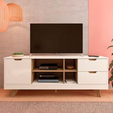 Imagem de Rack Michigan Artely Com 2 Gavetas E 4 Nichos 65 Polegadas Off White Carvalho