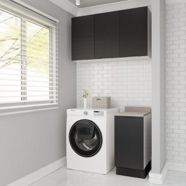 Imagem de Lavanderia Modulada 2 Peças 1 Armário Aéreo 3 Portas 1 Balcão Ipanema Cabecasa Madeiramadeira Grafite Trama