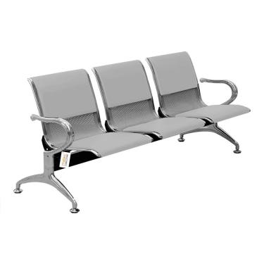 Imagem de Cadeira Longarina Com Est Cromada 3 Lugares Colors Cinza Claro