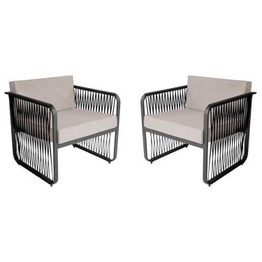Imagem de Conjunto 2 Poltronas área Externa Corda Náutica Santiago Preto-branco