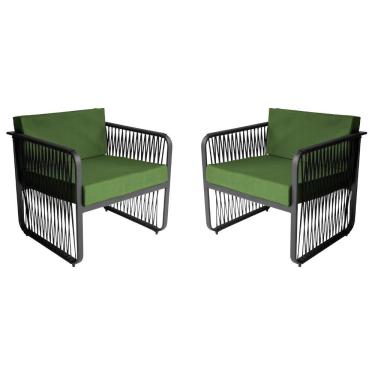 Imagem de Conjunto 2 Poltronas área Externa Corda Náutica Santiago Preto-verde