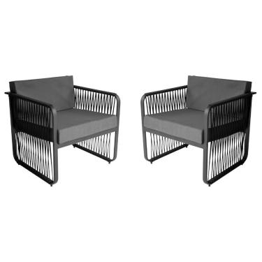 Imagem de Conjunto 2 Poltronas área Externa Corda Náutica Santiago Preto-cinza