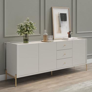 Imagem de Buffet Moderno com Gavetas e Pés de Aço Jasper Off White Fosco/Dourado