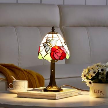 Imagem de Rsbrillialite Luminária De Mesa Ou Escrivaninha Com Borboletas E Design Rosas Rsbrillialite, Mini Estilo Tiffany - Lâmpada Led Incluída Decoração Vintage Colorida