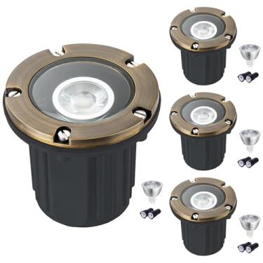 Imagem de LumStory Iluminação De Paisagem Baixa Voltagem Em Latão Lumstory, Luzes Led 12V, Poço Enterradas Para Áreas Externas Com Lâmpada Mr16 Gu5.3, 3000K, Branco Quente, Caminho, Quintal, Deck, Entrada Veí