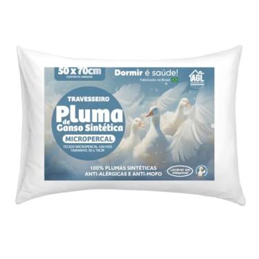 Imagem de Travesseiro Pluma de Ganso Sintética, 50x70cm, Branco, Micropercal 200 Fios, Anti-Alérgico