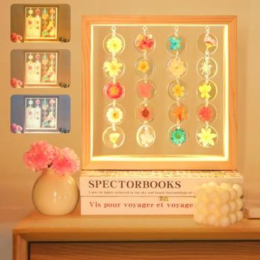 Imagem de TAEYONK Luminária Led Fofa Com Flores Secas Feita À Mão, Abajur De Cabeceira Regulável 3 Vias Moldura Madeira, Ideal Para Mesa, Quarto, Sala Estar, Escritório