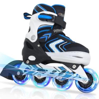 Imagem de Patins em linha ajustáveis para meninos, patins de patins com todas as rodas iluminadas para crianças grandes, azul, tamanho 1, 2, 3, 4