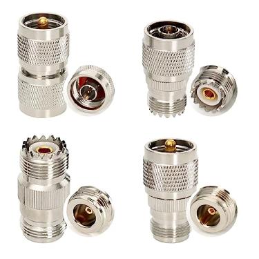 Imagem de EVARSOL Kit Adaptador Coaxial Rf Macho/Fêmea Com 4 Conectores Tipo N Para Uhf Pl-259 So-239 M/F, Adaptadores Coaxiais Retos Cabo De Extensão Antena Cctv