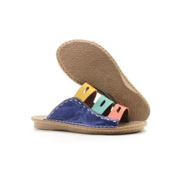 Imagem de Sandália Rasteirinha Feminina Em Couro Rasteira Confortável Colorida -