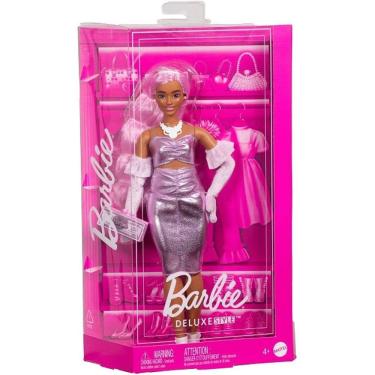 Imagem de Boneca Barbie Fashion Deluxe STYLE Vestido Metalico Roxo Mattel HYV25