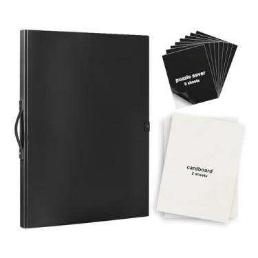 Imagem de Armazenamento de quebra-cabeças, suporte de quebra-cabeça RJVNT para 1000 peças, pasta de armazenamento de quebra-cabeça com 8 folhas protetoras de quebra-cabeça e 2 papelão (preto)