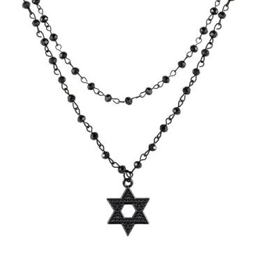 Imagem de Sroozior Colar gargantilha vintage gótico emo grunge, pingente de estrela preta de Davi, joia gótica, presente de Natal para mulheres, Medium, Titânio, Sem Pedra Preciosa