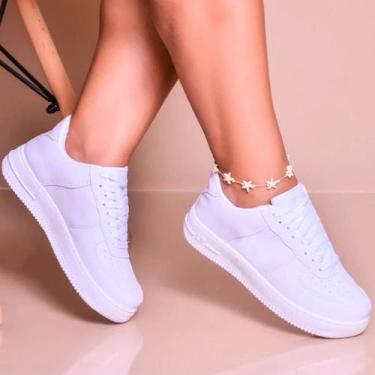 Imagem de Tenis Feminino Casual Unissex Branco 34 Ao 43 Macio Confortável Branco
