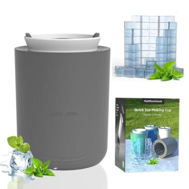 Imagem de Bandejas de gelo de silicone, um balde de gelo, copo de água embutido, moldes de mini cubos de gelo 2 em 1 trazem um canudo e uma tampa, aperte e solte (cinza espacial)