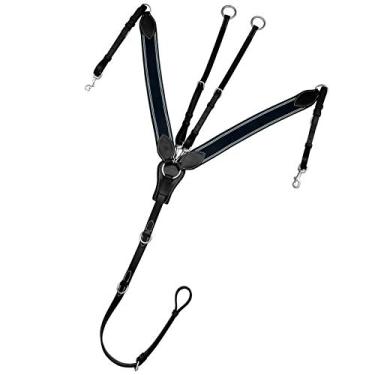 Imagem de Peitoral inglês Exion para cavalo com acessório de corrida - Azul marinho elástico | Marrom, Preto | Peitoral elástico de cavalo de couro inglês