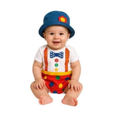 Imagem de body bebê temático mesversário fantasia palhaços com Chapéu - isis bab