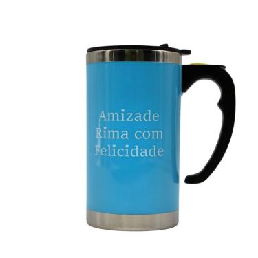 Imagem de Caneca Mixer Misturadora Inox 450 Ml Com Tampa A Pilha Cor:azul