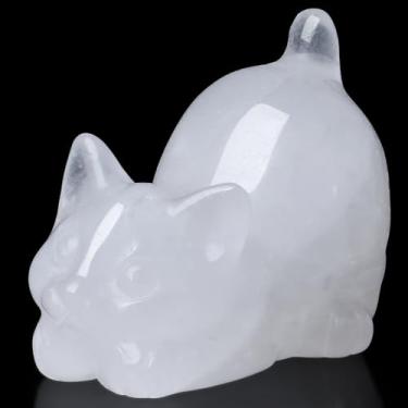 Imagem de NUKAYAI Estátua De Cristal Gato Quartzo Transparente, Estatuetas Esculpidas Para Decoração Quarto, Escultura Mesa, Pedra Cura Artesanal Preguiçosa, Escritório, Pedras Preciosas Naturais, Presentes E