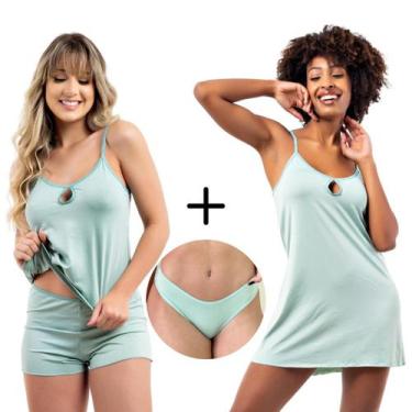 Imagem de Kit Camisola e Short Doll Sem Bojo Conforto + 2 Calcinhas - Viére, Ver