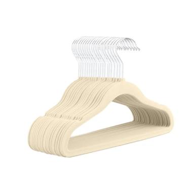 Imagem de Kit 20 Cabides de Veludo Infantil 360° Antideslizante Para Roupas (Bege)