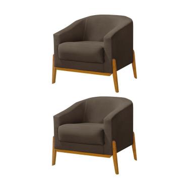 Imagem de Kit 2 Poltronas Living Base Em Madeira Maciça Flórida Veludo Marrom - Marrom