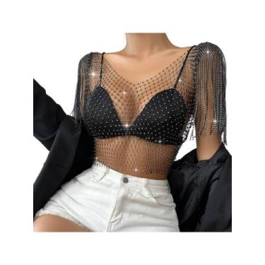 Imagem de B0440-Blusa Festa Balada Sexy Top Cropped Bordado Franja 11s18 - xumi_