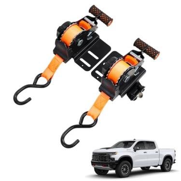 Imagem de 2 peças de amarração retráteis para Chevy Silverado e Sierra capacidade de 1,5 toneladas, serve para Chevy Silverado & Sierra 2019-2025 2026 acessórios, correias de catraca resistentes com liberação